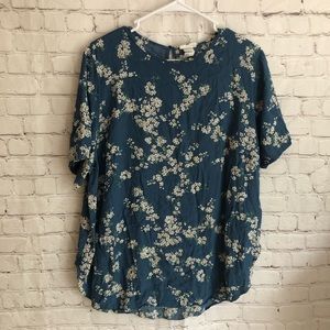 H&M Blue Floral Short Sleeve Blouse